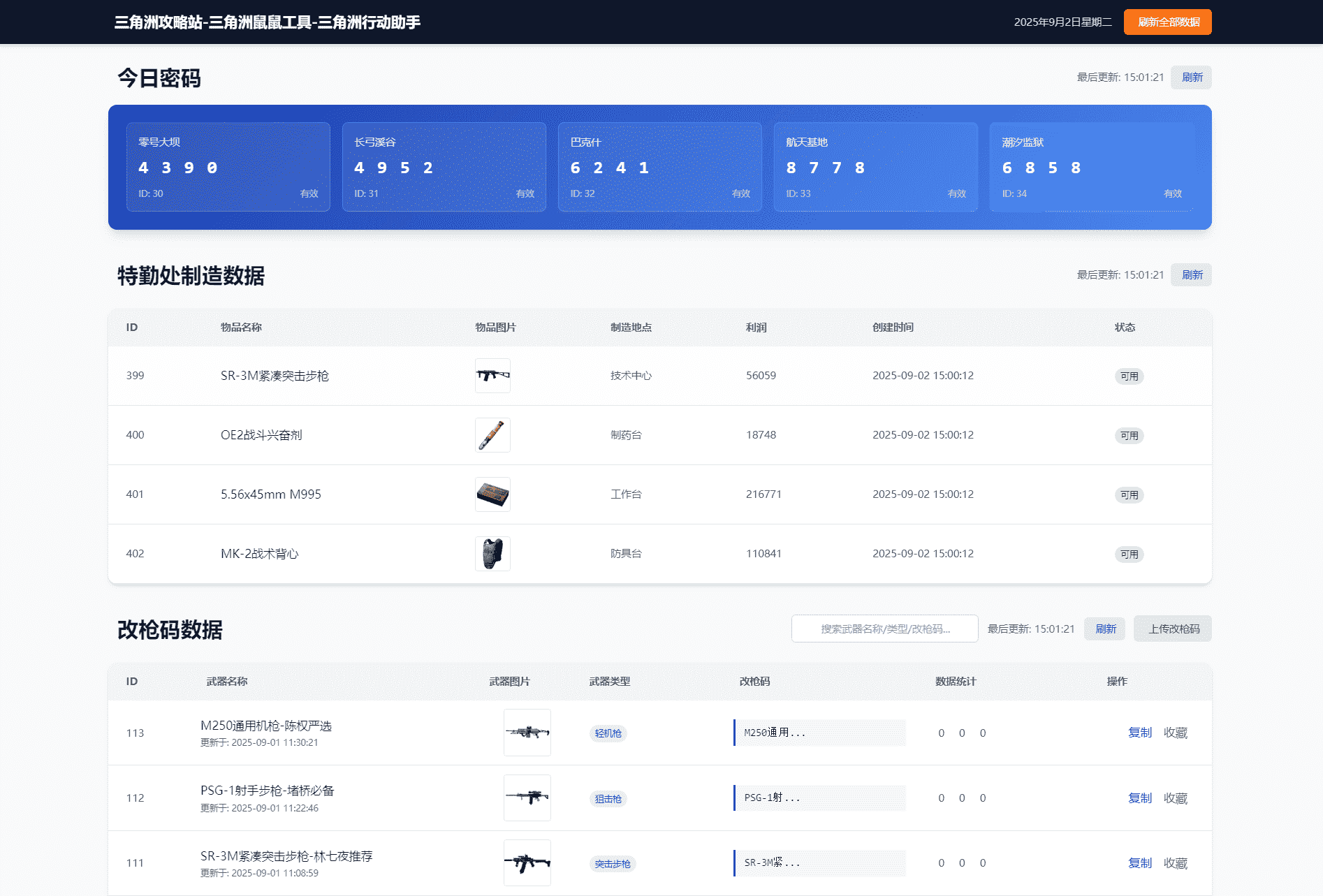 全自动每日密码实时更新 特勤处专属制作 官方收录改枪码支持自主上传
