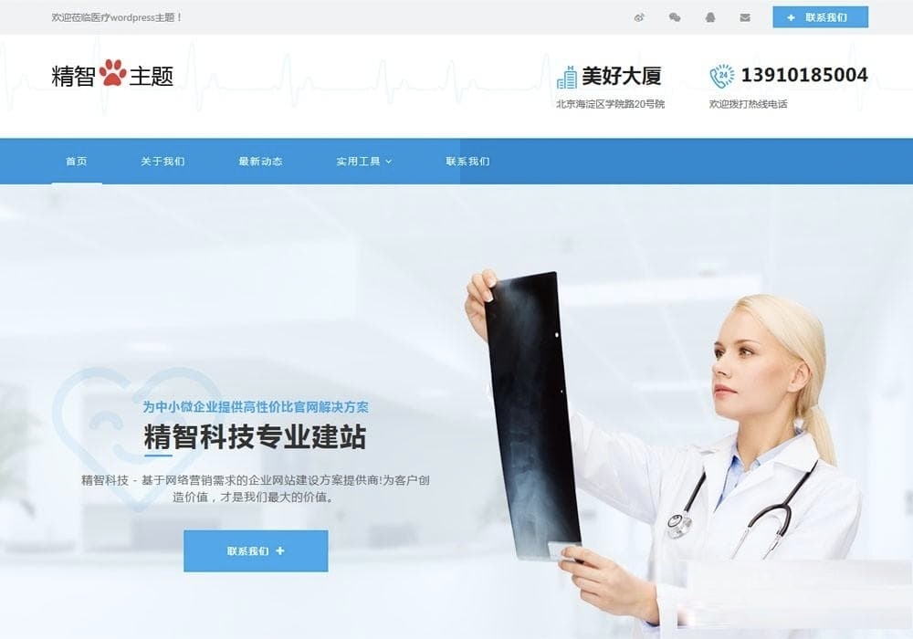 蓝色医疗医药行业公司网站WordPress主题 自适应医药企业官网模板